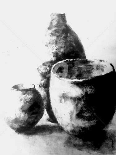 Peinture intitulée "Les pots noirs" par Véronique Emmanuelle Bernard, Œuvre d'art originale, Aquarelle
