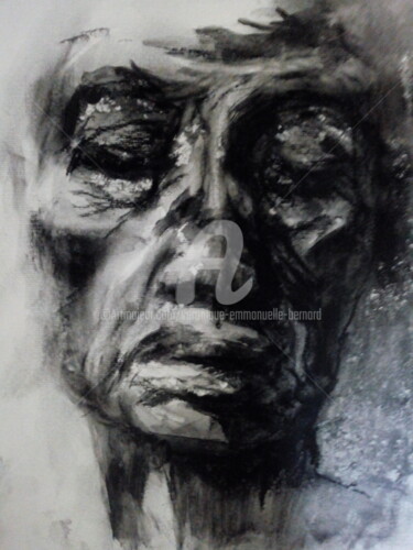 Картина под названием "L'africain" - Véronique Emmanuelle Bernard, Подлинное произведение искусства, Древесный уголь