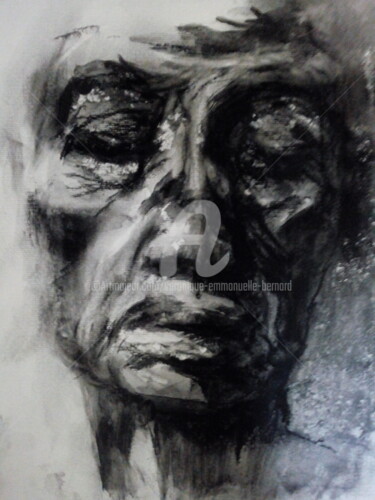 Painting titled "L'africain" by Véronique Emmanuelle Bernard, Original Artwork, Charcoal