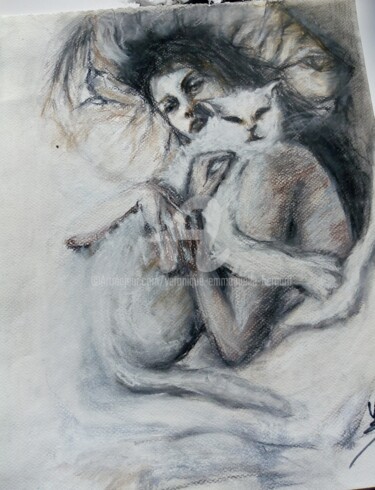 Dessin intitulée "La jeune  fille  au…" par Véronique Emmanuelle Bernard, Œuvre d'art originale, Fusain