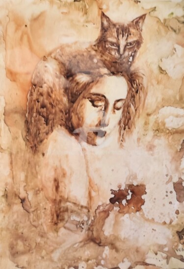 Peinture intitulée "Elle et lui" par Véronique Emmanuelle Bernard, Œuvre d'art originale, Encre