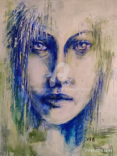 Painting titled "Femme bleue" by Véronique Emmanuelle Bernard, Original Artwork, Watercolor