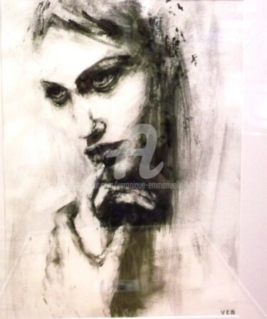 Drawing titled "Portrait femme mono…" by Véronique Emmanuelle Bernard, Original Artwork, Charcoal