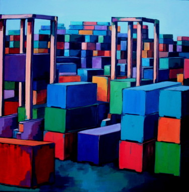 Schilderij getiteld "Containers" door Veronique Gaudin, Origineel Kunstwerk, Acryl