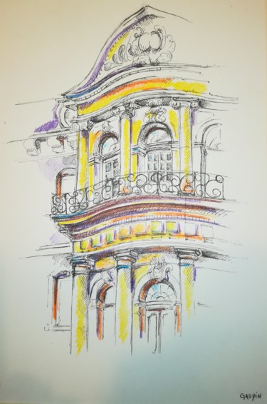 Drawing titled "Hôtel de Beaumont,…" by Veronique Gaudin, Original Artwork, Ink