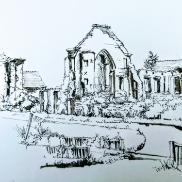 Drawing titled "L'abbaye du Voeu, C…" by Veronique Gaudin, Original Artwork, Ink