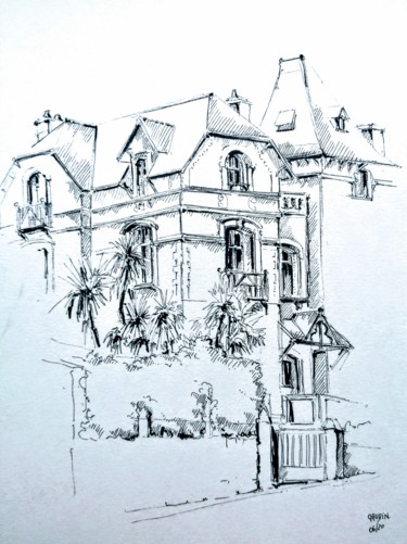 Desenho intitulada "Villa paquerette, C…" por Veronique Gaudin, Obras de arte originais, Tinta