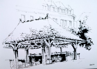 Drawing titled "Le marché aux légum…" by Veronique Gaudin, Original Artwork, Ink