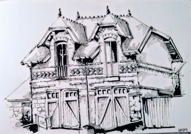 Drawing titled "Villa d'Urville" by Veronique Gaudin, Original Artwork, Ink