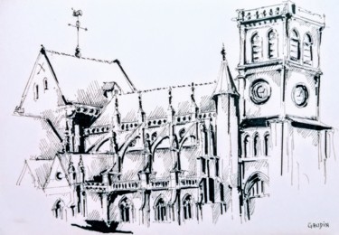 Drawing titled "Basilique sainte Tr…" by Veronique Gaudin, Original Artwork, Ink
