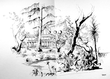Desenho intitulada "Parc Emmanuel lias,…" por Veronique Gaudin, Obras de arte originais, Tinta