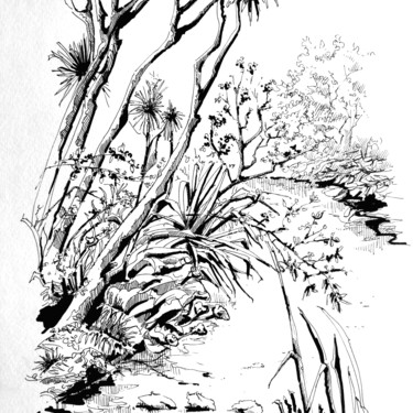 Dessin intitulée "Balade au jardin de…" par Veronique Gaudin, Œuvre d'art originale, Encre