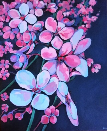 Painting titled "Sakura" by Veronique Gaudin, Original Artwork, Acrylic Mounted on Wood Stretcher frame
