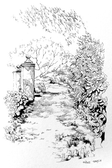 Dibujo titulada "Dans le jardin de C…" por Veronique Gaudin, Obra de arte original, Tinta
