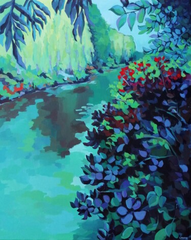 Painting titled "Fenêtre sur Giverny" by Veronique Gaudin, Original Artwork, Acrylic Mounted on Wood Stretcher frame