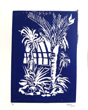 Εκτυπώσεις & Χαρακτικά με τίτλο "Serre tropicale" από Veronique Gaudin, Αυθεντικά έργα τέχνης, Χαρακτικά σε λινόλαιο