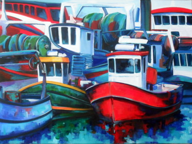 Painting titled "la flotte" by Veronique Gaudin, Original Artwork, Oil