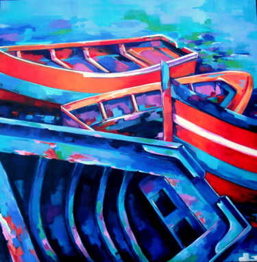 Peinture intitulée "les barques" par Veronique Gaudin, Œuvre d'art originale, Huile