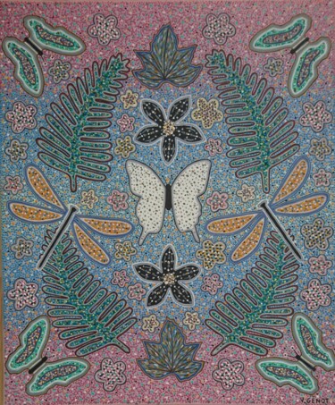 Peinture intitulée "Papillon blanc" par Véronique Génot, Œuvre d'art originale, Huile