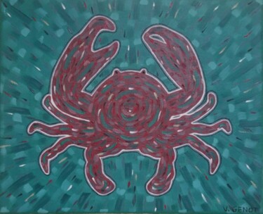 Painting titled "Crabe rouge" by Véronique Génot, Original Artwork, Oil