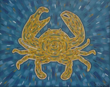 Painting titled "Crabe jaune" by Véronique Génot, Original Artwork, Oil