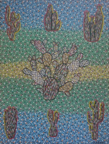 Painting titled "Cactus" by Véronique Génot, Original Artwork, Oil