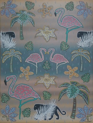 Pintura intitulada "Tropical trip" por Véronique Génot, Obras de arte originais, Óleo
