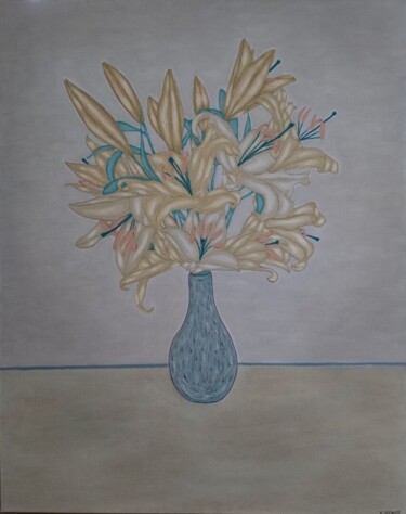 Painting titled "Grand bouquet de ly…" by Véronique Génot, Original Artwork, Oil