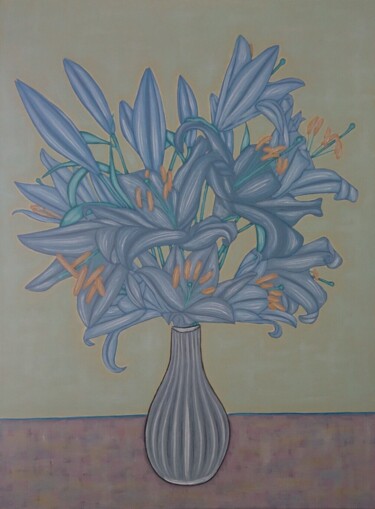 Schilderij getiteld "Grand bouquet de ly…" door Véronique Génot, Origineel Kunstwerk, Olie