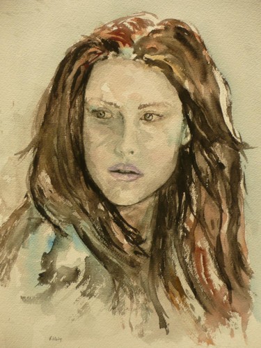 Painting titled "Portrait" by Véronique Heim, Original Artwork, Watercolor