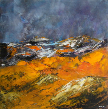 Peinture intitulée "Montagnes flamboyan…" par Véronique Heim, Œuvre d'art originale, Acrylique