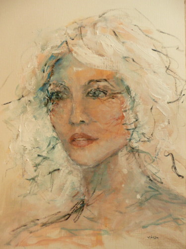 Painting titled "Portrait de femme -…" by Véronique Heim, Original Artwork, Acrylic