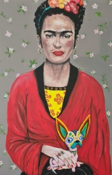 Pittura intitolato "Frida Kahlo et son…" da Véronique Jolly, Opera d'arte originale, Acrilico