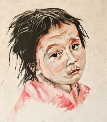 Malerei mit dem Titel "Portrait enfant d'A…" von Véronique Jolly, Original-Kunstwerk, Acryl