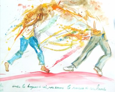 Painting titled "Contre les broyeurs…" by Veronique Labadie Layton, Original Artwork, Watercolor