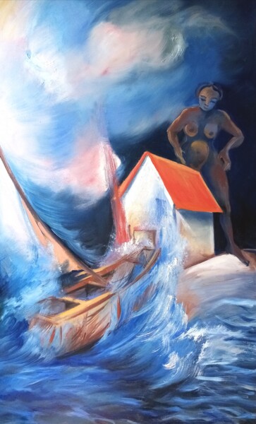 Pittura intitolato "Raz de marée" da Veronique Labadie Layton, Opera d'arte originale, Olio