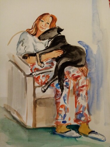 Картина под названием "Le vieux chien" - Veronique Labadie Layton, Подлинное произведение искусства, Акварель