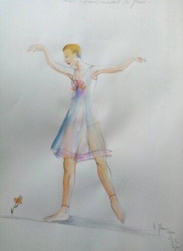 Pintura intitulada "Danser avec une fle…" por Veronique Labadie Layton, Obras de arte originais, Aquarela