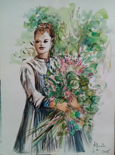 Painting titled "Bouquet" by Veronique Labadie Layton, Original Artwork, Watercolor