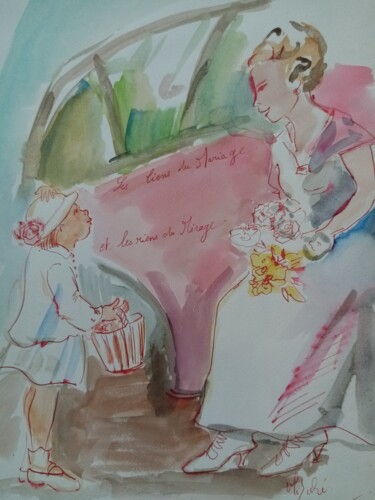 Pintura intitulada "Les liens du mariage" por Veronique Labadie Layton, Obras de arte originais, Aquarela