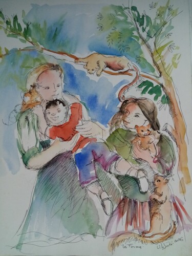 Peinture intitulée "Les ecureuils" par Veronique Labadie Layton, Œuvre d'art originale, Aquarelle