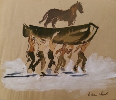 Peinture intitulée "Le dieu cheval" par Veronique Labadie Layton, Œuvre d'art originale, Encre