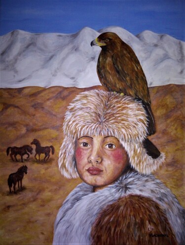 Ζωγραφική με τίτλο "Mongolie éternelle" από Véronique Lachenal, Αυθεντικά έργα τέχνης, Ακρυλικό
