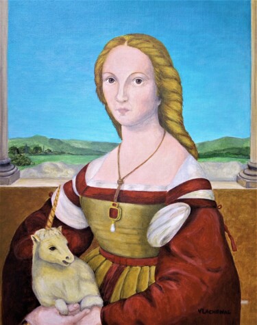 Painting titled "La dama con l'unico…" by Véronique Lachenal, Original Artwork, Acrylic