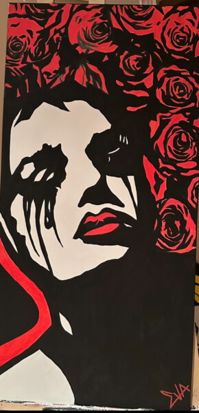 Painting titled "Larmes noir" by Veronique Lalonde, Original Artwork, Acrylic Mounted on Wood Stretcher frame