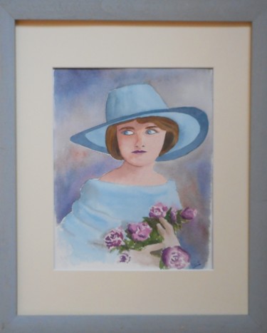 Painting titled "Portrait femme aqua…" by Véronique Lauron, Original Artwork, Watercolor