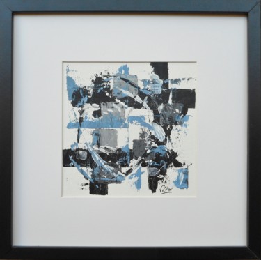 Pittura intitolato "Abstrait bleu et no…" da Véronique Lauron, Opera d'arte originale, Acrilico
