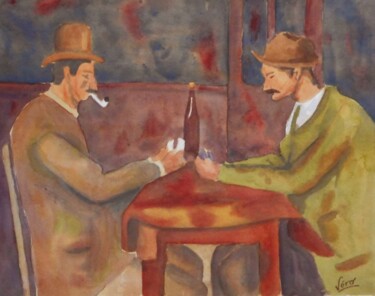 Aquarelle d'après Paul Césanne "Les joueurs de cartes" Peinture intitulée "Aquarelle d'après P…" par Véronique Lauron, Œuvre d'art originale, Aquarelle