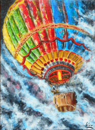 Painting titled "Le Voyage en Ballon" by Véronique Lauron, Original Artwork, Acrylic