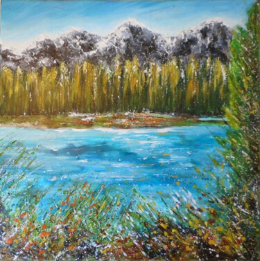 Peinture intitulée "Le lac bleu" par Véronique Lauron, Œuvre d'art originale, Acrylique